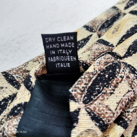 Pavone  Silk Necktie Patterned Brown Black Gold Abstract Woven Tie Hand Made - Picture 5 of 10